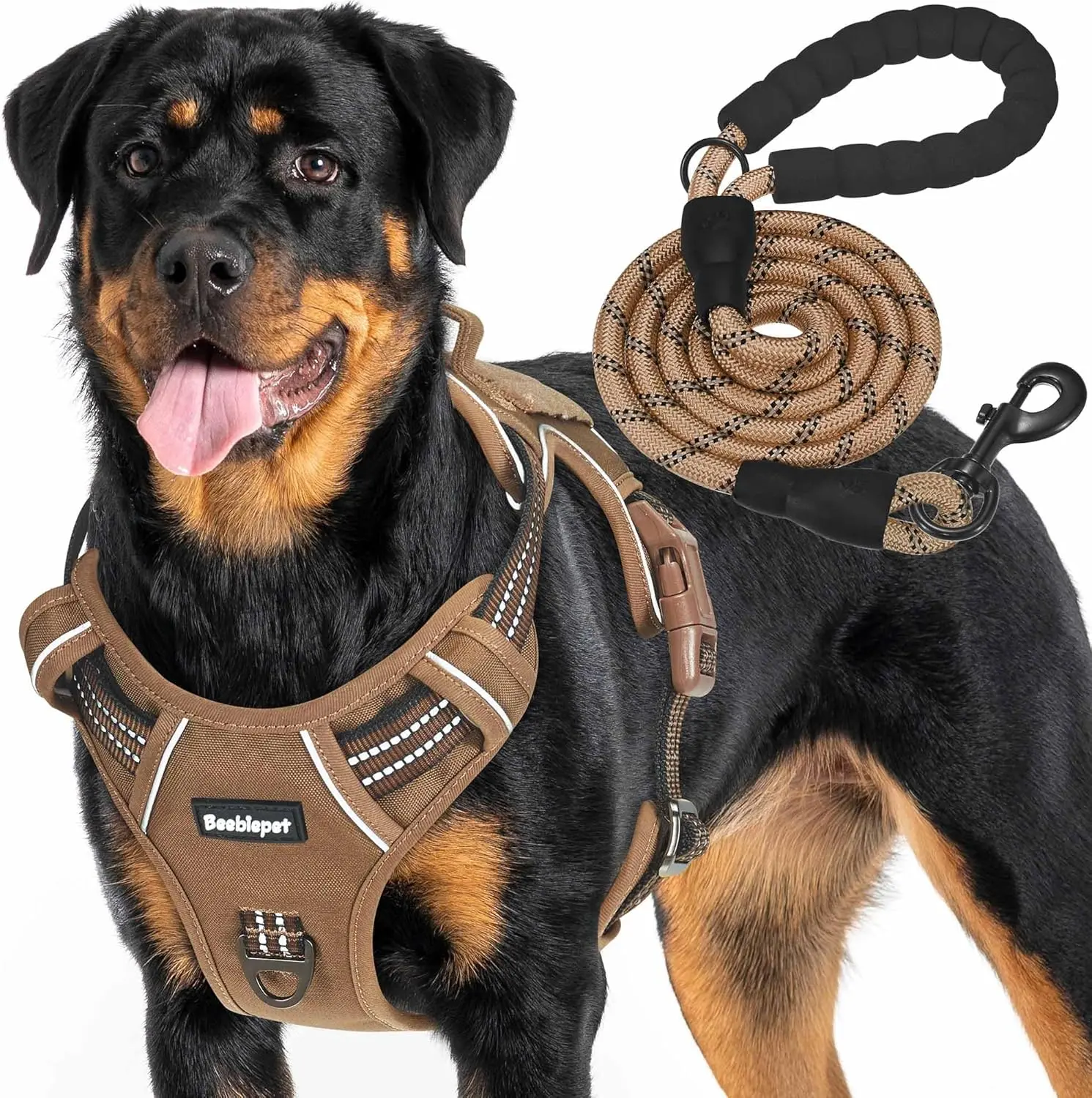 Beebiepet Heavy Duty Tactical Dog Harness for Small and Large Dogs, No Pull Adjustable Pet Harness Reflective Service Training Easy Control Pet Vest Military K9 Working Dog Harnesses- Large, Brown