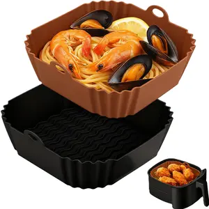 2/4/6PCS Square Silicone Air Fryer Liners - 8 Inch Reusable Air Fryer Pot - Air Fryer Accessories - Air Fryer Inserts for 4 to 7 QT Oven Microwave Accessories party snack tray