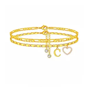 Adjustable Double-Layer Gold Initial Anklet with Sparkling Heart Charm – Personalized Letter Anklet for Women, Tarnish-Resistant Fashion Jewelry, Versatile Beach & Everyday Layered Anklet, Perfect Gift for Her, Bridesmaid, Birthday, Summer & Festival Gold