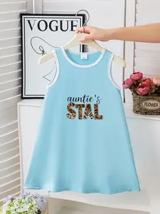 Summer Girls' Sleeveless Tank Dress, Fun Tiger Print Letter Pattern, Elegant A-Line Princess Dress, Casual Daily Wear, Korean Fashion Style, Girlly Summer Clothes