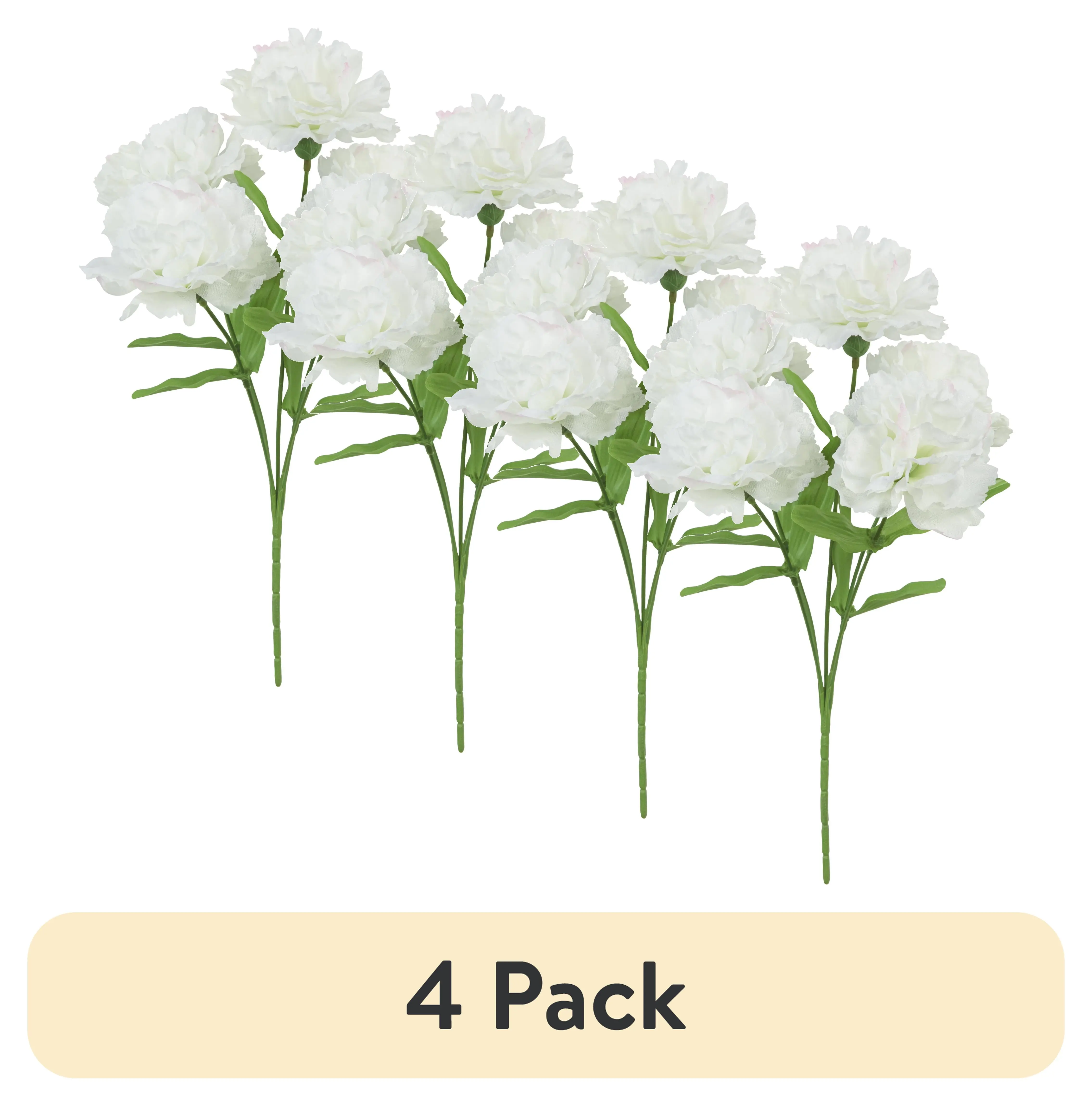 (4 Pack) 13-Inch Artificial Silk White 5 Heads Carnation Flowers Pick, for Indoor Use, by Mainstays Generic