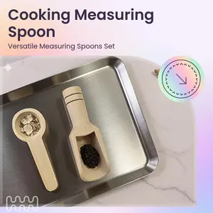 2-Piece Wooden Spoon Set, Kitchen Baking Coffee Tea Salt Sugar Measuring Spoons, Natural Beech Wood, Essential Kitchen Tools