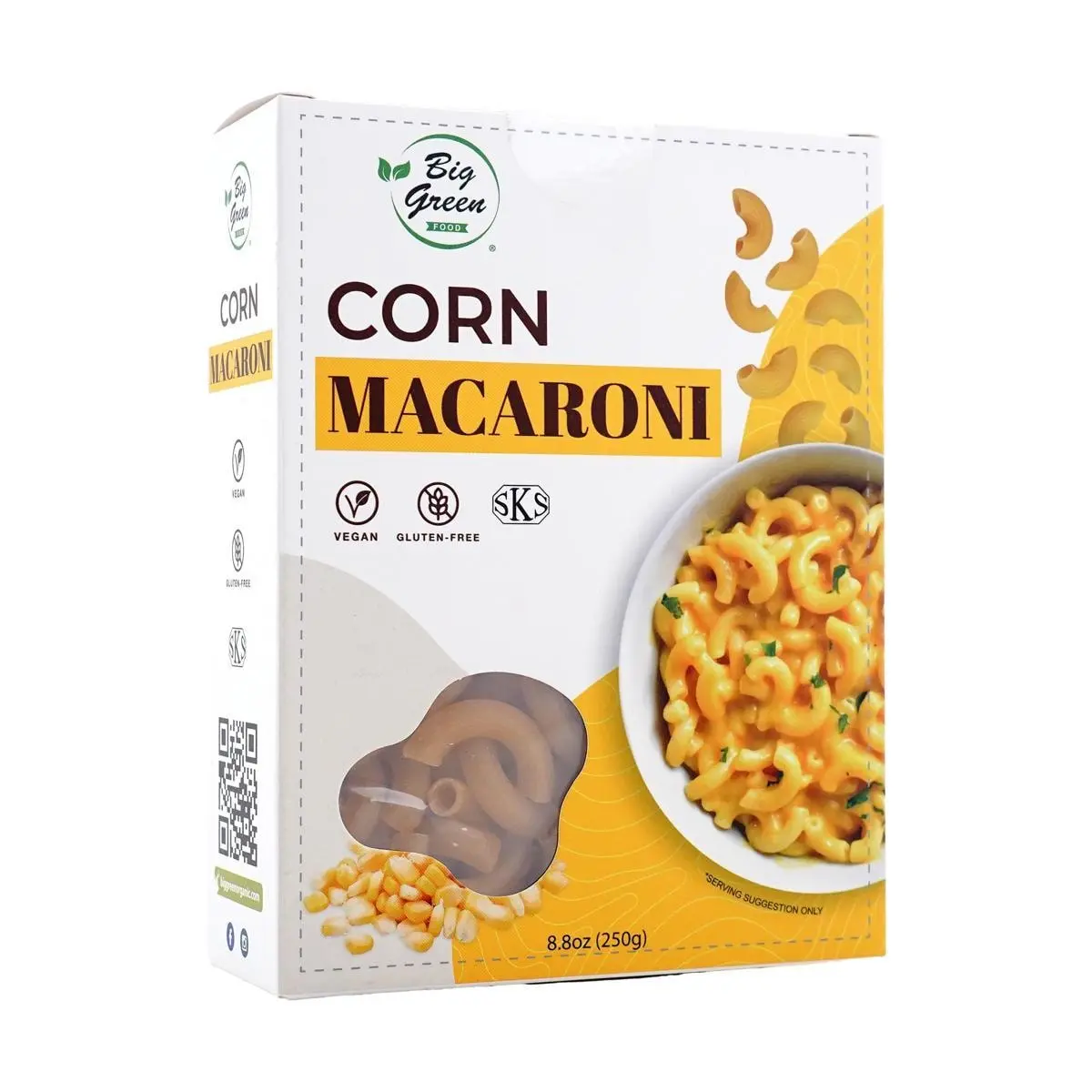 BIG GREEN Organic Corn Pasta - Gluten-Free, Vegan Fusilli Noodles (250g) - Italian Style Macaroni for Healthy Eating