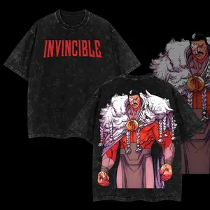 Invincible Thragg The Conqueror Viltrumite War Double Printed Oversized Acid Washed and Cotton T-Shirt Black