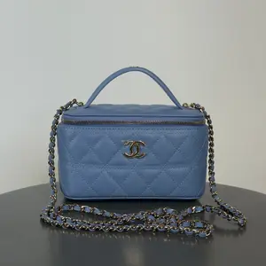Pre-owned leather Mini Bags Chanel Long Vanity With Chain In Grained Calfskin and Gold Hardware