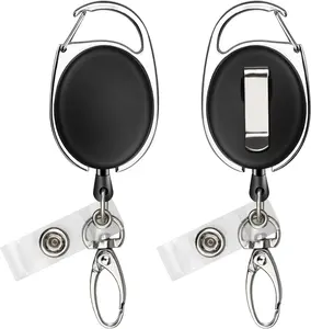 Badge Reels Retractable with Swivel  Clip Retractable Badge Holder Reel Clips for Teachers, Students, Office Workers (Black Claw Clasp, 2 Pack)