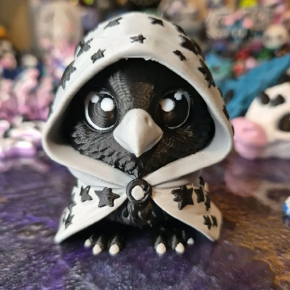 Mystical Raven Figurine with Star Pattern Hood and Detailed Features for Collectors gothic inspired