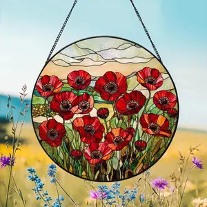 Poppy Stained Acrylic Suncatcher, Poppy Flower Window Hanging, Flowers Decoration