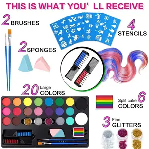 Colorful Festival Party Halloween Christmas Carnival Face Makeup Set, Beauty Cream, Single Item, No Alcohol or Aerosol, Any Skin Tone