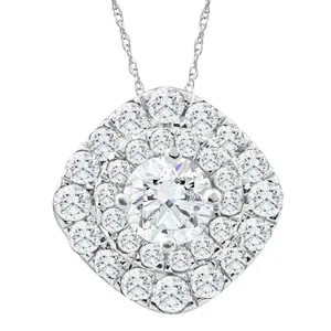 2 1/4Ct Diamond (1ct center) Cushion Halo Pendant White Gold Necklace Lab Grown