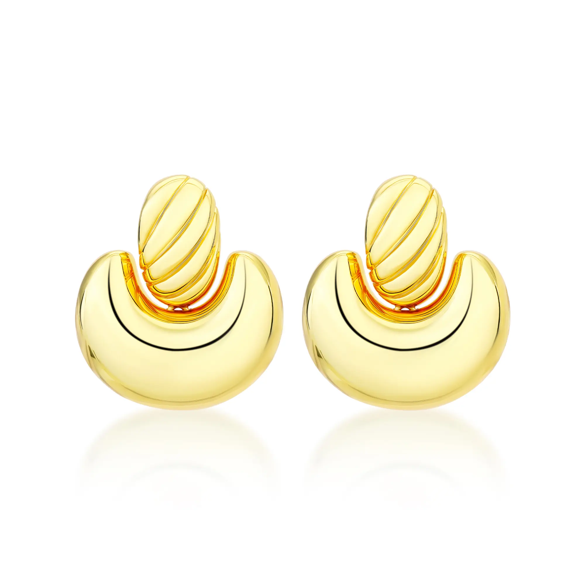 STATEMENT METAL STUD Earrings Gold-Toned Metal Design Classic High Fashion Door Knocker Style Jewelry