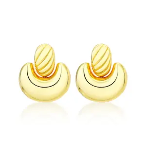 STATEMENT METAL STUD Earrings Gold-Toned Metal Design Classic High Fashion Door Knocker Style Jewelry