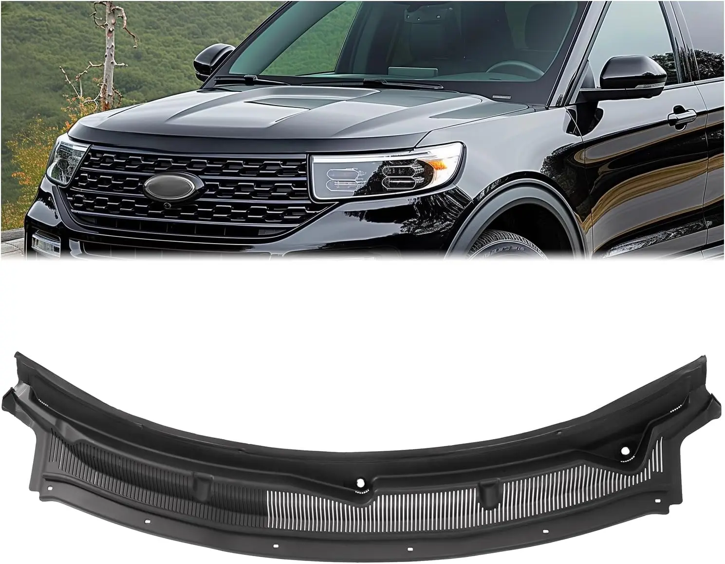 Windshield Wiper Cowl Panel Grille Compatible with 2011-2019 Ford Explorer & 2013-2019 Ford Police Interceptor Utility Replacement for BB5Z-78022A68-AA Air Inlet Window Cover Unfinished Plastic