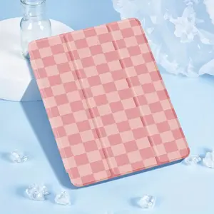 1pc Pink Checkered for ipad Pro Sleeve, TPU Soft Case for iPad 5/6 9.7", for iPad Mini 4/5, for iPad 10th Gen, for iPad 7/8/9, Foldable Multi-Angle Support, Dormant Wakeup, Stylish & Lightweight, Perfect Gift for Loved Ones, for iPad Sleeve |   Checkered