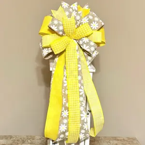 Daisy Bow Wreath Bow Decor Bow Flower Bow Lantern Bow Spring Bow Summer Bow Handmade Bow Daisy Bow