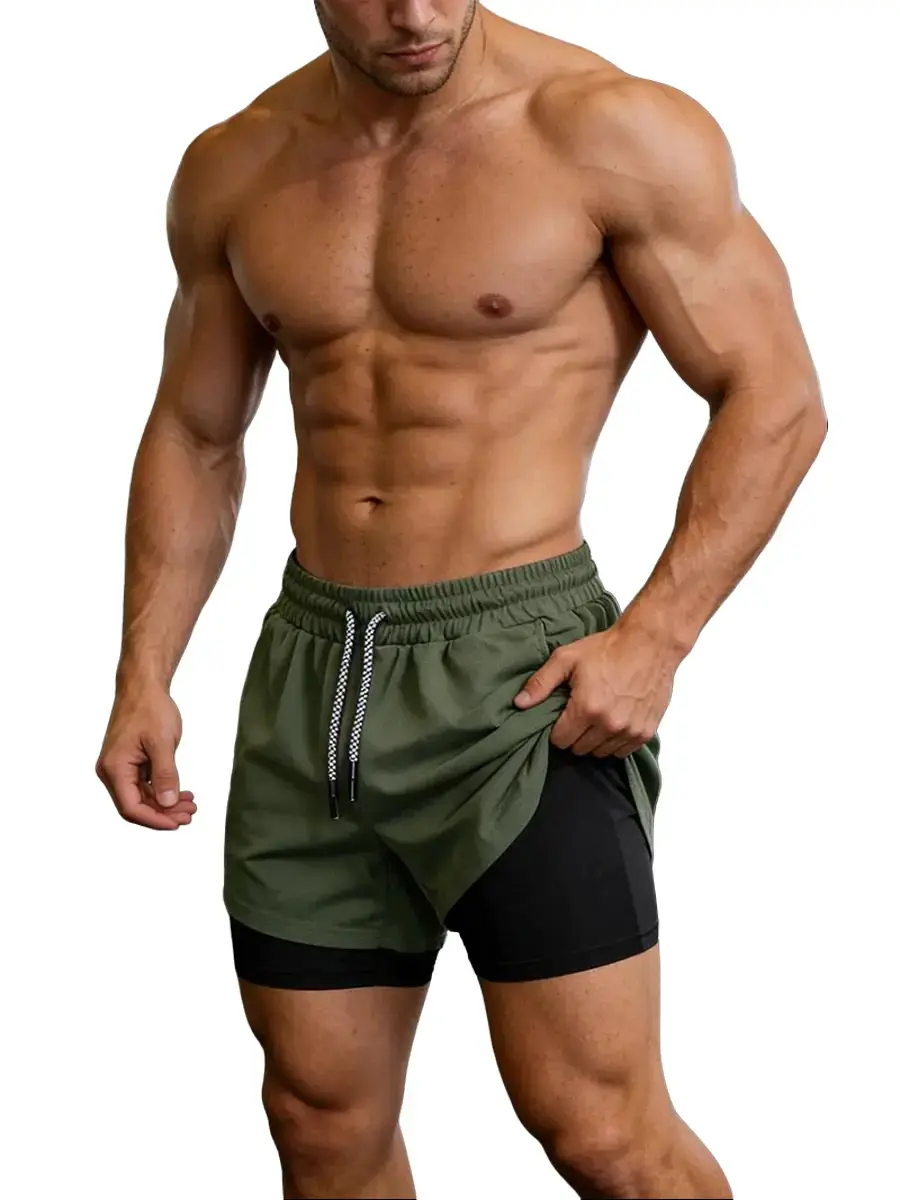 Men's UFC GYM 2-in-1 Compression Shorts Quick Dry Breathable Running Gym Training Shorts with Built-in Liner and MMA LOGO wx256 quick-dry swim trunk