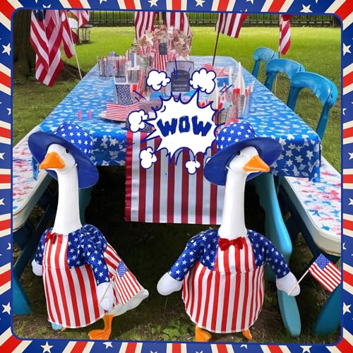 4th of July Porch Goose Outfits for 23'' Cement Plastic Porch Goose Statue, Memorial Day Patriotic Porch Goose Clothes with Flag Star Red Blue White Strip Porch Goose Costume for Independence Day Summer Outdoor Lawn Yard Garden Porch Decor