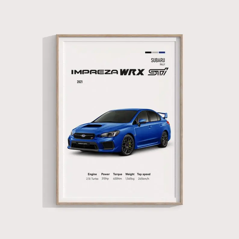 2021 Subaru Impreza WRX STI Poster Rally Car Artwork Ideal for Car Enthusiasts and Collectors Subaru STI Poster Rally Car Poster - No Frame