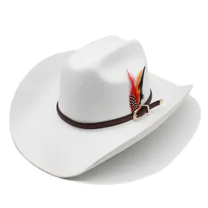 Top hat with thickened felt large brim, black and white belt hat Western cowboy hat for men and women in spring, autumn and winter