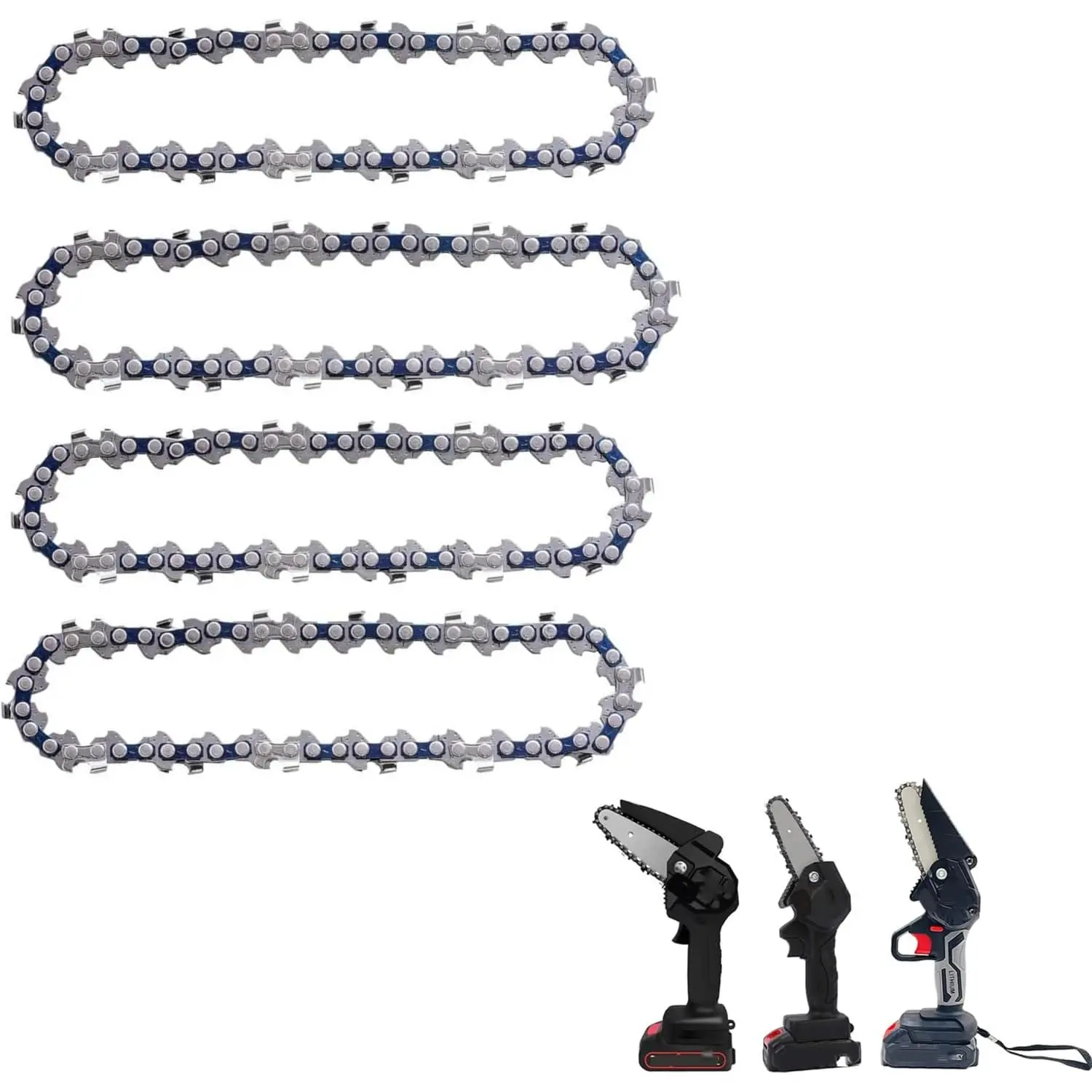 [4-piece set] 4inch Mini Chainsaw Chain, 4inch Cordless Electric Portable Mini Chainsaw Replacement Chain, suitable for all 4inch mini chainsaw guides, ideal for branch cutting.