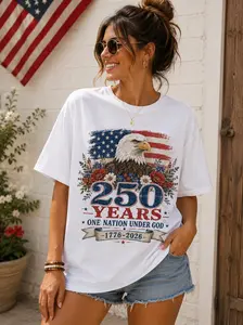 Women's Patriotic 1776-2026 250 Years 1 Nation Under God Eagle Graphic Casual T-Shirt, 4th of July USA Tee