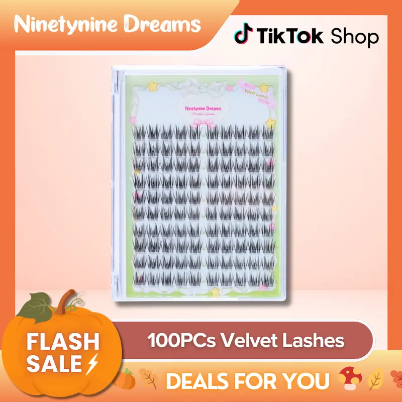 Ninetynine Dreams 100PCs Velvet Lashes | Lightweight, Soft, Long-Lasting & Waterproof — Ultra-Thin Band 9-13mm C+ Curl Pre-Mapped Natural Fluffy Spiky Lash Clusters, Beginner-Friendly — Trendy Must-Have Makeup Essential False Eyelashes Cosmetic