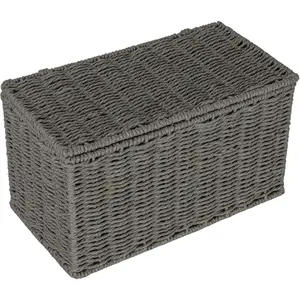 Small Handwoven Paper Rope Wicker Basket with Lid Grey