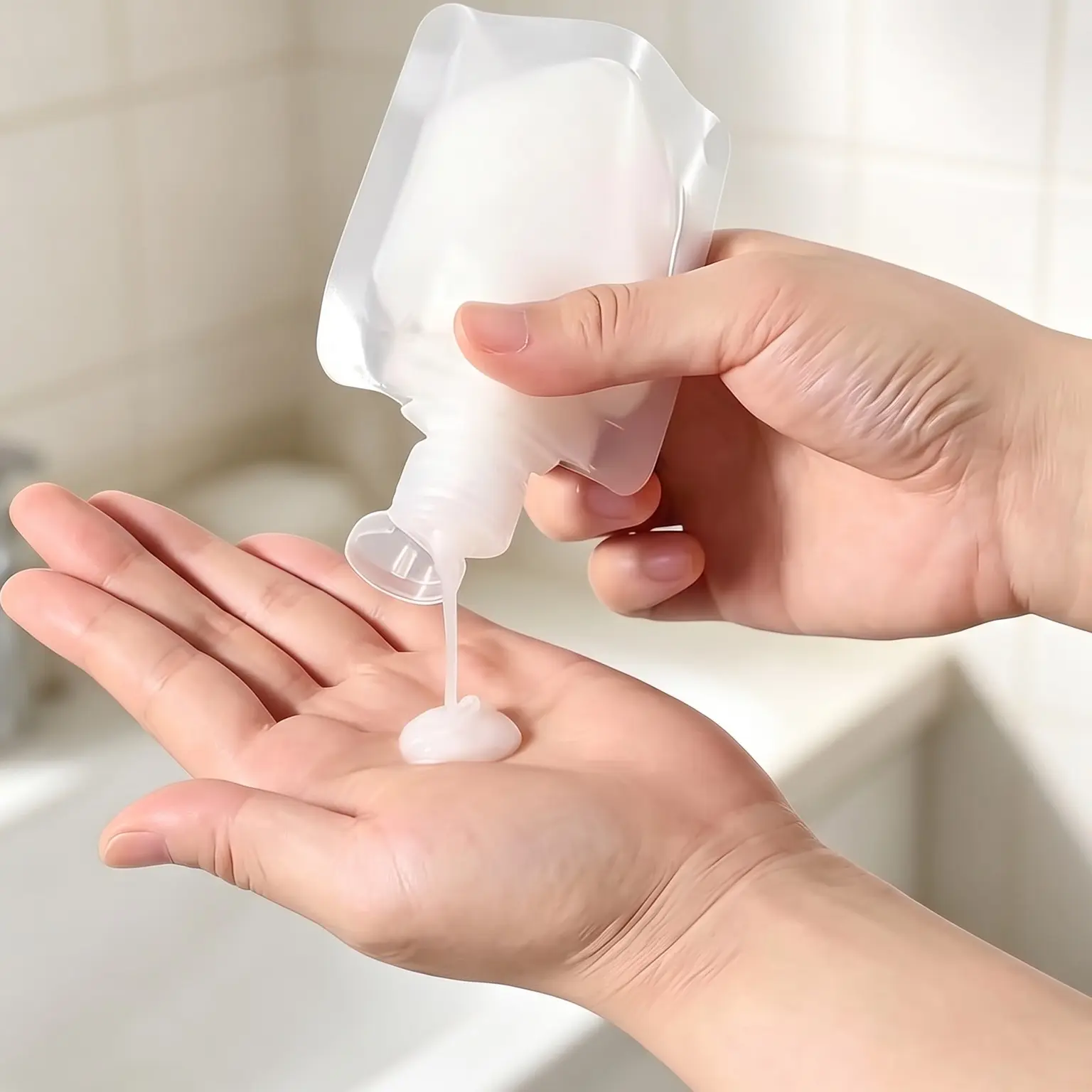 10 Pack Clear Refillable Stand Up Travel Pouches, 30ML Portable Toiletry Fluid Containers, Travel Makeup Packing Bags for Shampoo, Conditioner, Lotion, Soap and Liquids