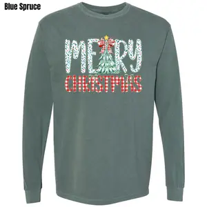 Plaid & Berry Merry Christmas Comfort Colors Long Sleeve T-Shirt 'NLB'