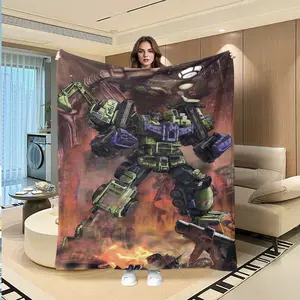 Transformers Zeus Theme Flannel Blanket, Flame Battlefield Engineer Mech Print, Soft Skin-Friendly, Living Room Bedroom Sofa Nap Cover
