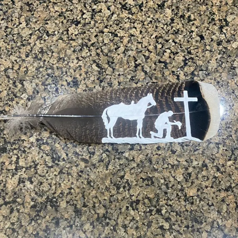 Custom Praying Cowboy Feather