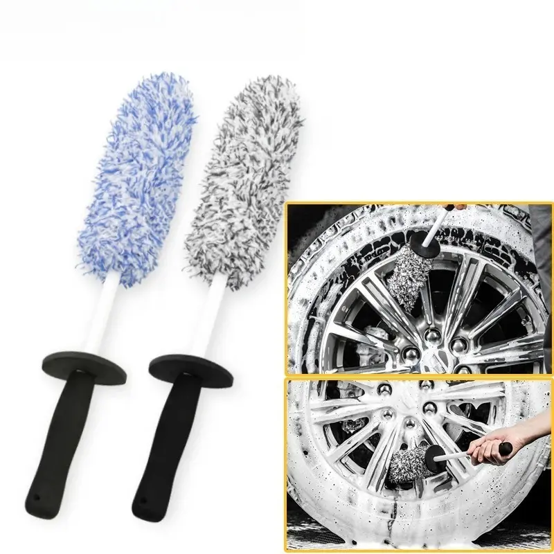 Car Wash Brush Plush Premium Wheels Brush, Non-Slip Handle, Easy to Clean Rims & Spokes, Wheel Barrel Cleaning Mitt, Car Detailing Brushes, Car Detailing Tools