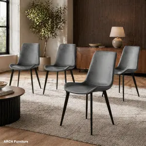 Modern PU Leather-Look Cushioned Eco-Innovative Floor-Friendly 4-Piece Metal Dining Table Chairs, Stylish Indoor Furniture for Kitchen, Dining Room - Gray, Eco-Innovative Dining Chairs