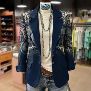 Cherrybetty Retro Leopard Floral Print Blazer Coat Womenswear Long Sleeve Outerwear Winter Outfits For Women Winter Coats Women Coat For Women Tops