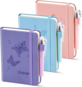 Small Notebook College Ruled, 3 Pack (3 color) 3.7x5.7 in Pocket Notebook A6 Butterfly Journaling Notebooks Mini Hardcover Lined Note Pads with Pens for Work Business Travel and Office Supplies