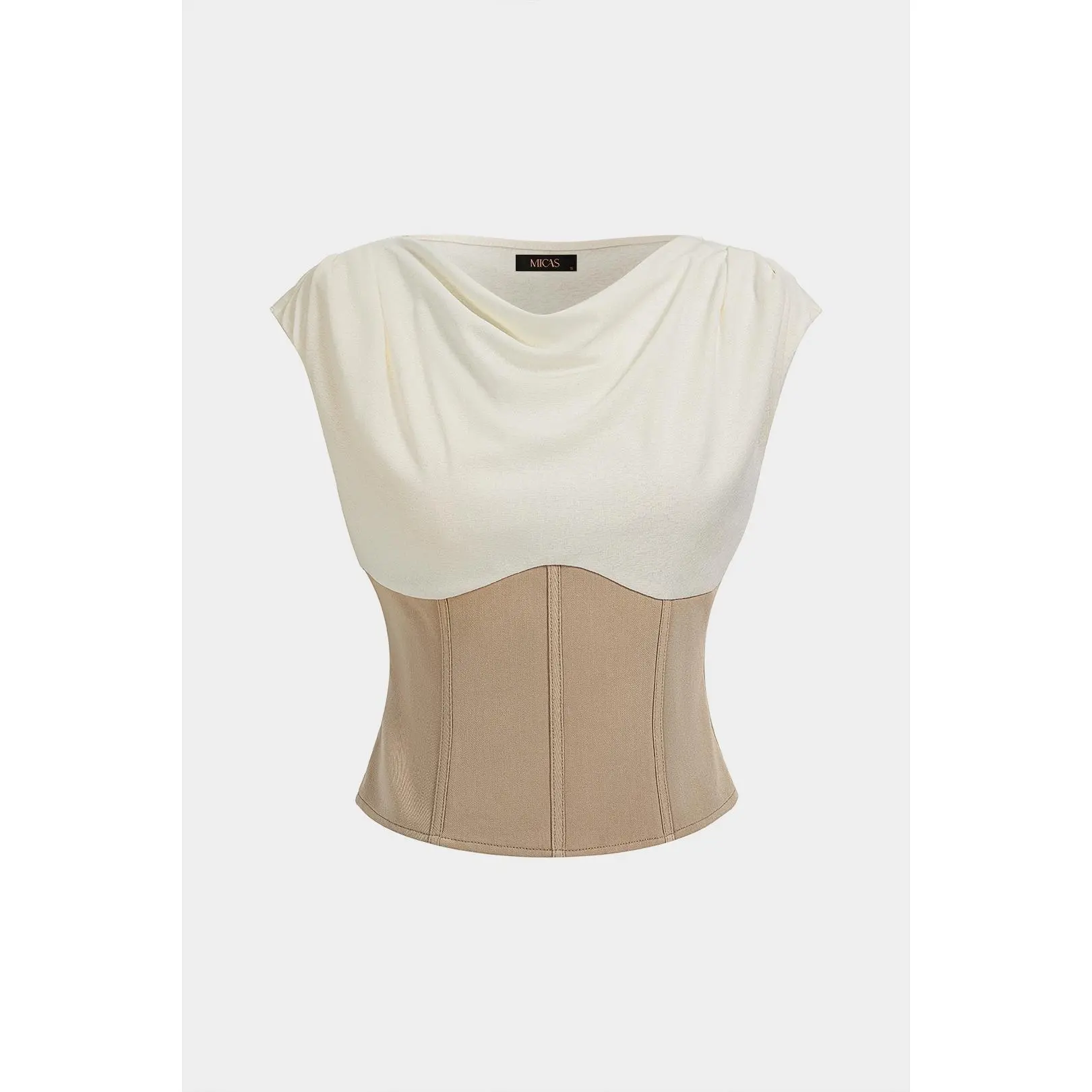 Contrast Draped Cowl Neck Corset Tank Top
