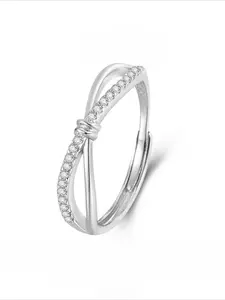 Silver Color Butterfly Knot Ring, Artificial Zircon Inlay, Adjustable Design, Casual Decorative Jewelry Gift for Holidays