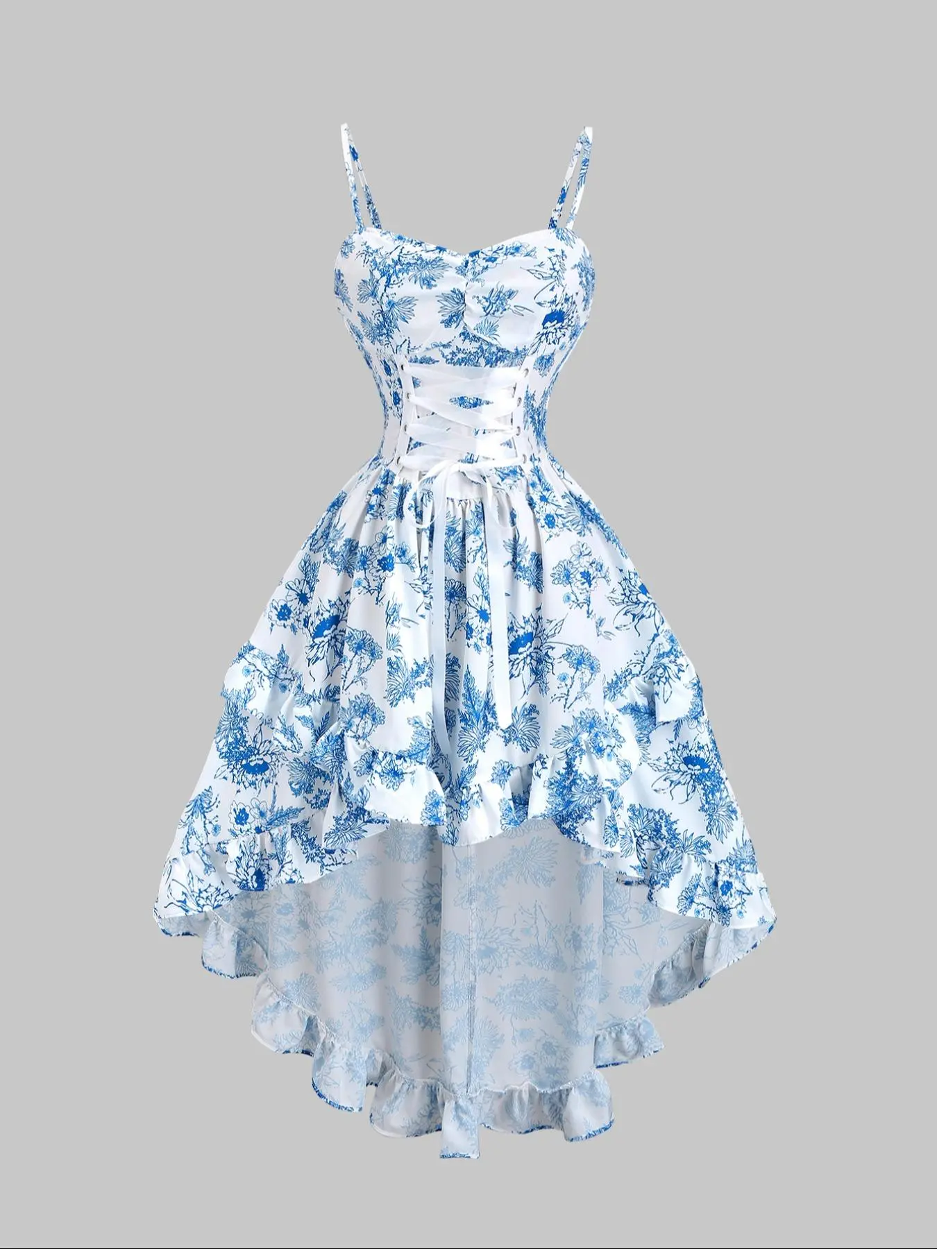 knee length dresses for ladies Bluebell Blue and White Floral Midi Dress L main image 0