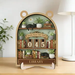 1 Set Vintage Annual Reading Volume Display Stand Books Read This Year Sign DIY Reading Progress Plaque for Book Lovers, Hanging Bookshelf Countertop Book Decoration, Creative Desktop Decoration, Reading Nook Sign for Bibliophiles