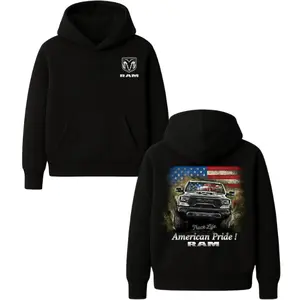 RAM American Pride Hoodie – Black Truck Graphic Hoodie Featuring USA Flag Design, Bold Patriotic Pickup Style for Truck Lovers & Outdoor Men