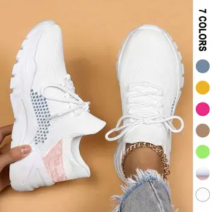 Breathable Plus-Size Mesh Thickness Sneakers, Women's Platform Sock Shoes, Low Top Knitted Lace Up Running Sports Shoes for Women Ladies Girl