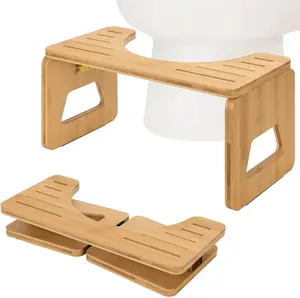 Toilet Stool Squat Adult and Kids - 8 Inches Foldable Poop Stool for Bathroom Bamboo Flip Potty Stool with Anti-Slip Layer - Improve Bathroom Posture and Comfort