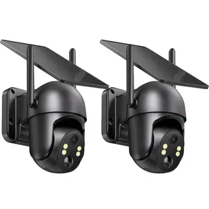 Solar LTE Outdoor Security Camera 2-Pack with Solar Panels 4G LTE Cellular Trail Camera 360° Live Video 2.7K Color PIR Motion Alerts Remote Access for Farm Jobsite Built-in SIM Card 2-Way Audio