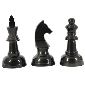 CosmoLiving by Cosmopolitan Set of 3 Chess Aluminum Metal Decorative Sculpture with Knight, Queen and King