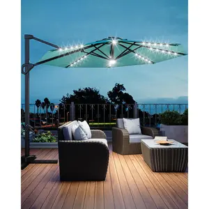 Garvee 10FT Outdoor Cantilever Umbrella Patio Umbrella Solar LED with Base Included Market Sun Shade Windproof Offset Umbrella with 360-Degree Rotation, Turquoise Blue