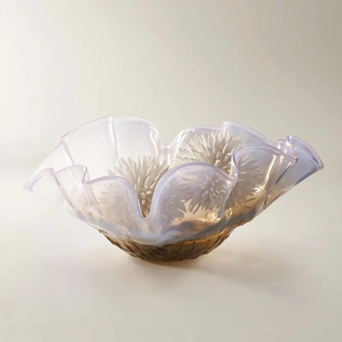 Z Gallerie Glacier Glass Bowl - Organic Shaped, Round Glass Bowl for Coffee, Lavender Themed Kitchen Tableware, Organic Shaped Bowls, Round Glass Bowls