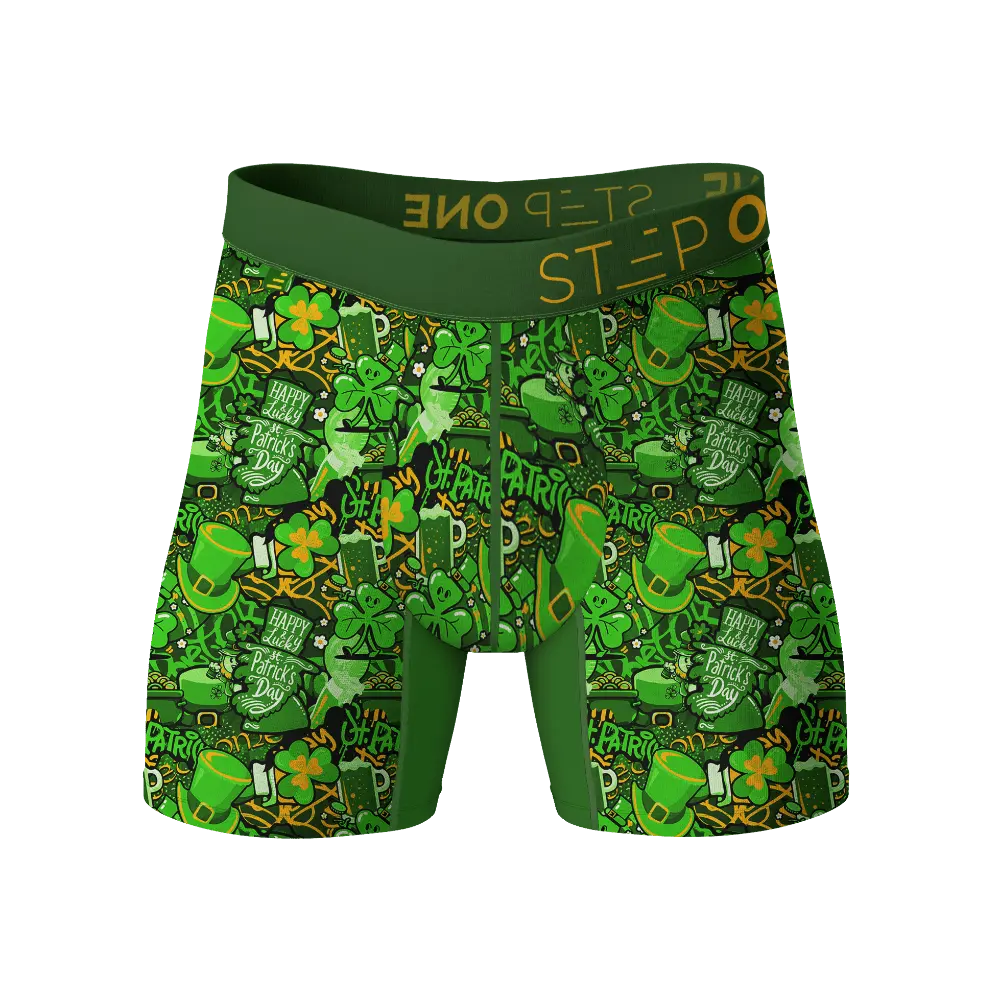Men's Boxer Briefs - Menswear St. Patrick's Day Feelin' Lucky Shamrock Pattern, Soft Bamboo Viscose Spandex, 3D Comfort Pouch, Ride-Up Resistant