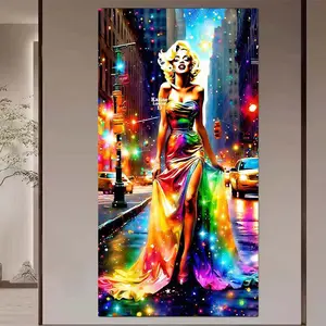 1 DIY diamond painting kit, 5D diamond art set, DIY decoration, rainbow evening gown diamond painting kit full round diamonds, mosaic, diamond art, DIY art home decoration, suitable for Christmas, Wall Art Painting