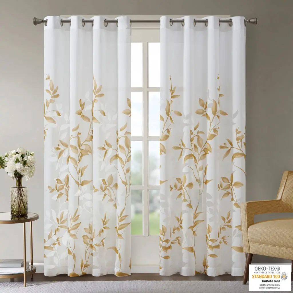 Sheer Burnout Curtain Panel, Semi-Transparent Light Filtering Window Drape or Shower Curtain, Rod Pocket, 54x84 Inches, Multicolor Polyester, Single Panel