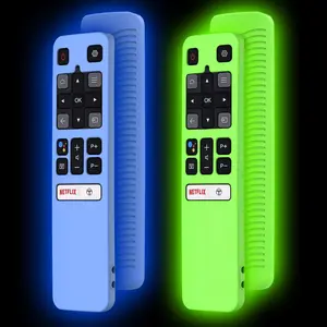 2 Pack Case for  RC802V FMR1 FNR1  Voice Remote Control, -Friendly  Protective Cover Shockproof Anti Slip Anti-Lost with Lanyard, Glow Green & Glow Blue